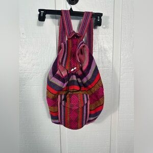 Artesanias  Pinzon Women's Woven Drawstring Backpack Rainbow  EUC